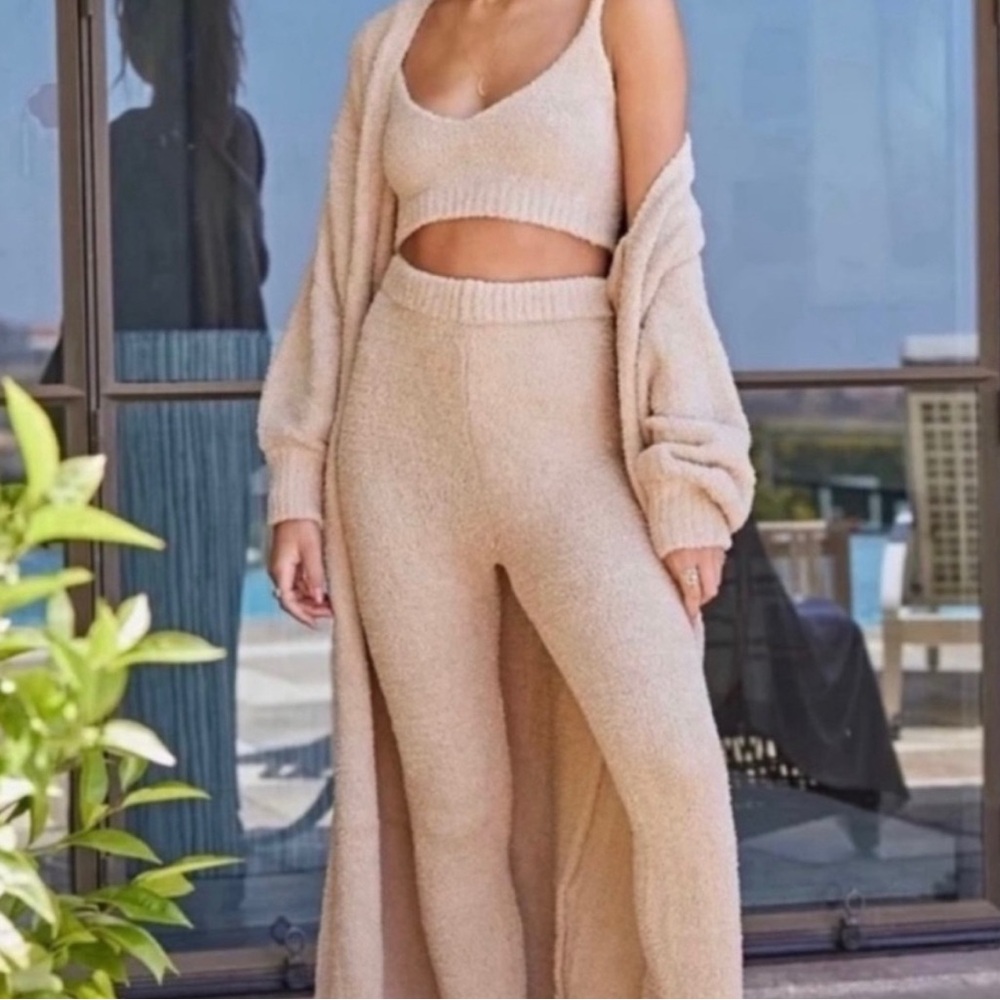 RESA Teddy Cozy Tan Knit Pants & Cardigan Set